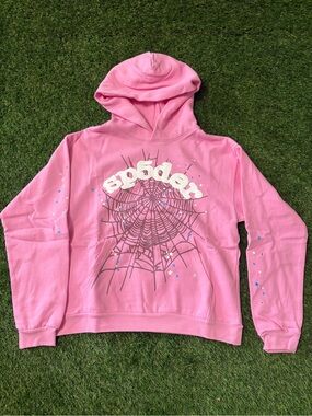 Pink Graphic Hoodie Sweatshirt - Spiderweb Design